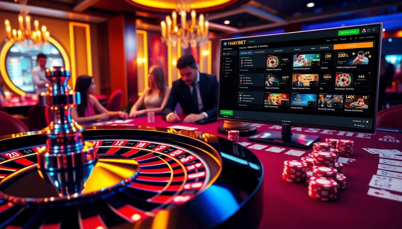 Experience the thrill of betting at HAYBET with a lively casino scene filled with poker chips and roulette.