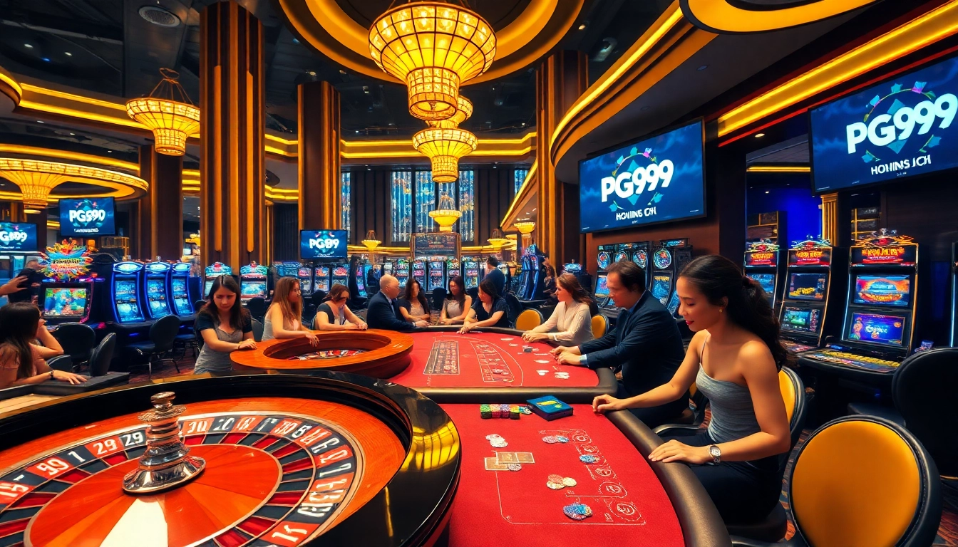 Experience the thrill of the PG99 game in a luxurious casino full of vibrant gaming elements.