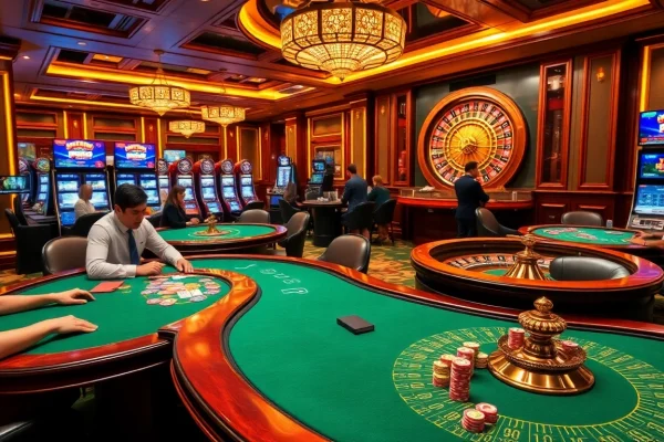 N188 com poker tables and players enjoying a thrilling game night at a luxury casino.
