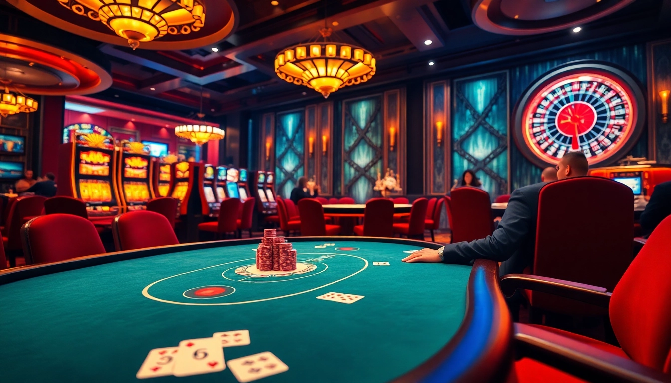 F168 gamblers enjoying an exciting poker game in a luxurious casino setting.