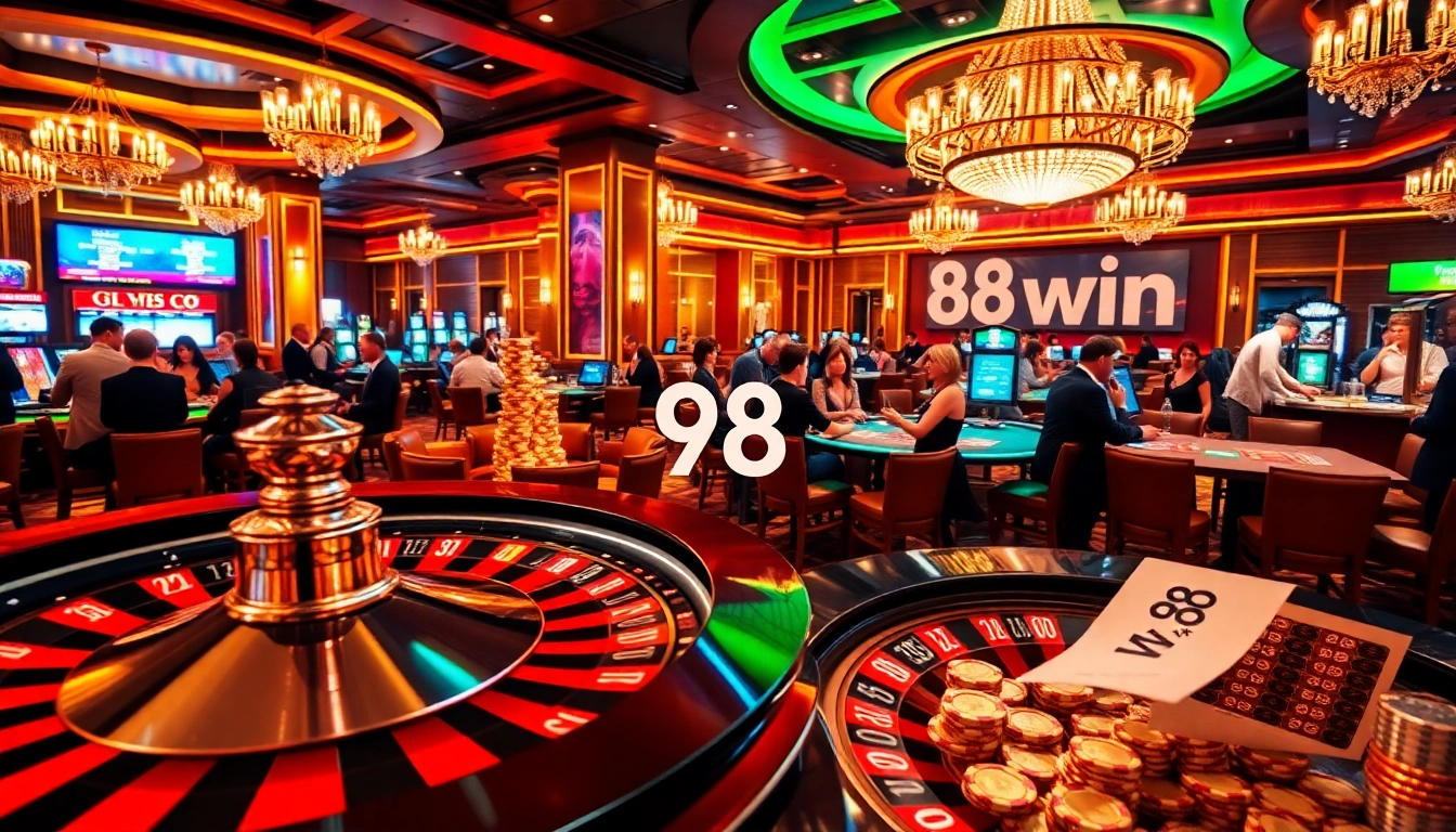 Experience the thrill of a 98 win at a luxurious casino with vibrant games and excited players.