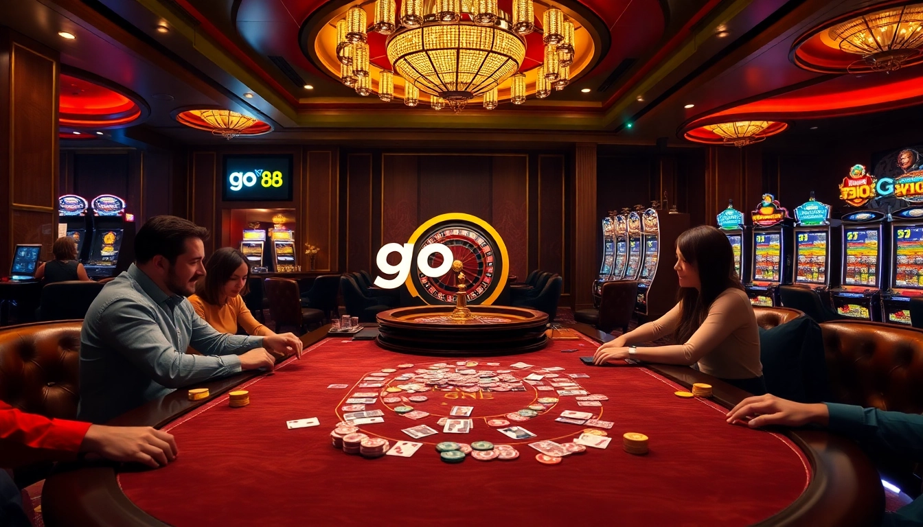 Experience the excitement of go 88 at a luxurious casino gaming table with vibrant chips and cards.