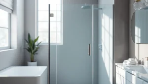 Enhance your bathroom with a stylish semi-frameless shower screen featuring sleek design.
