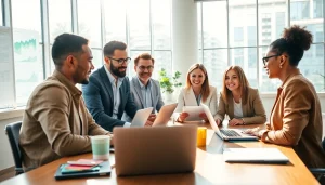 Business owners collaborating in a vibrant office setting, enhancing teamwork and productivity.
