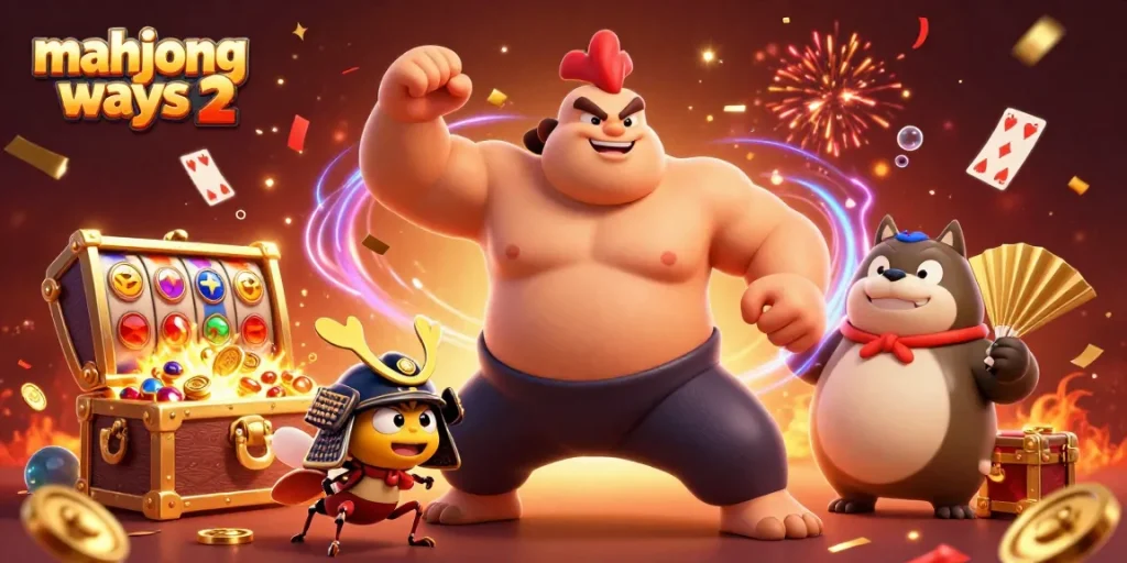 Experience thrilling wins in Mahjong Ways 2 with vibrant characters and lively casino elements.