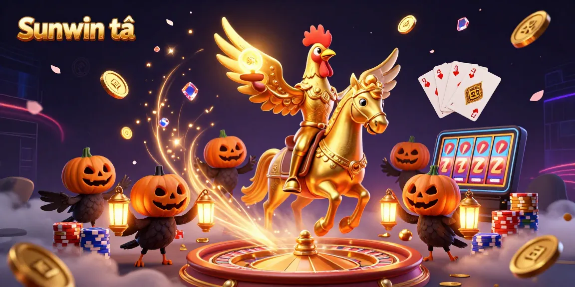 Experience the thrill of sunwin tải with a golden rooster and casino elements in a night scene.