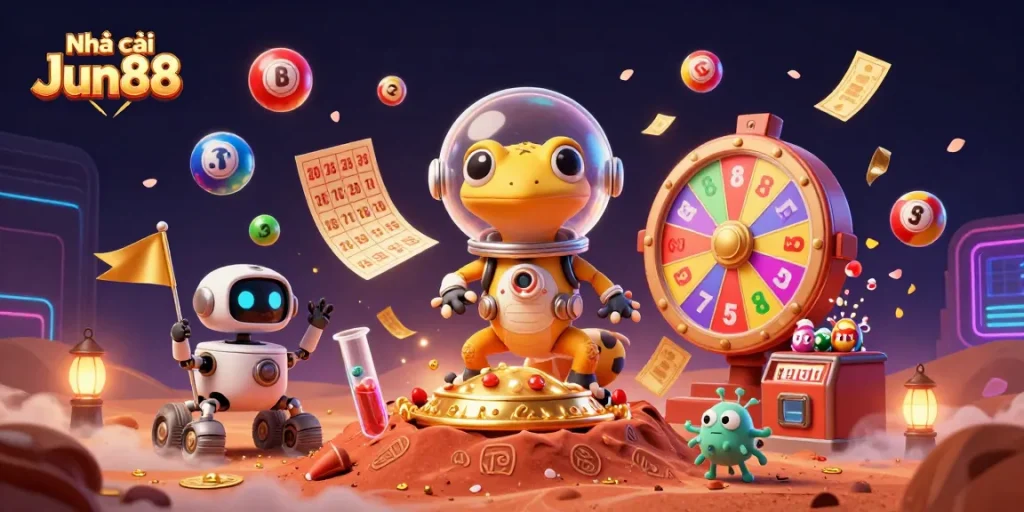 Experience the excitement with Nhà cái Jun88, featuring vibrant gaming elements and a dynamic casino atmosphere.